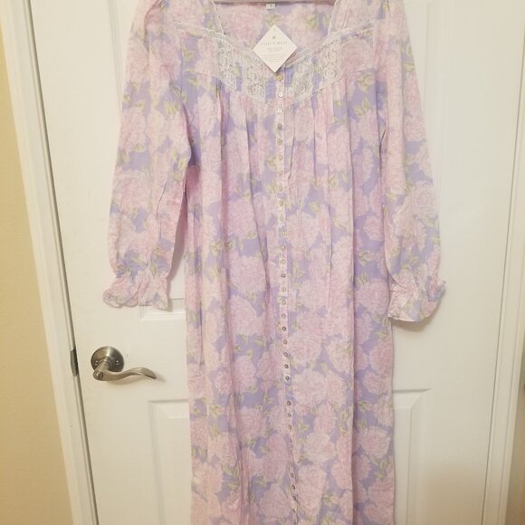 NWT Eileen West Pink Lavender Floral Woven 100% Cotton Lawn Ballet Robe sz S - Picture 3 of 9